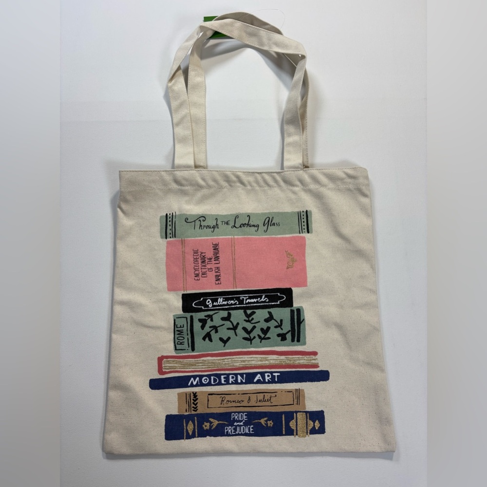 kate spade Cream Canvas Tote with Pink, Navy and Green Book Stack Print - Picture 3 of 4
